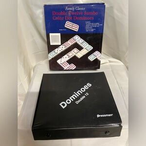 Pressman Color Dot Double 12 Dominoes Set - Black Case